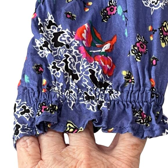 Anthropologie Diana Pintucked Tunic Dress Sz S Ruffled Hem Bubble Sleeve Floral - Picture 7 of 12